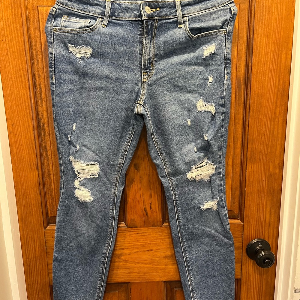 Old Navy Women's Ripped Skinny Jeans - Medium Blue